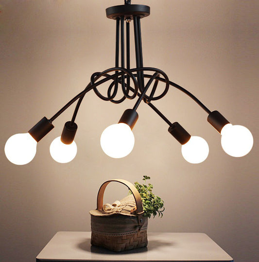 Lampadario minimalista creativo in ferro con tubo di ferro