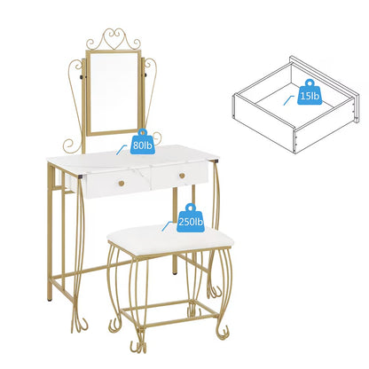 Set da toeletta con specchio e sgabello, scrivania da trucco bianca con cassetti per ragazze, donne, camera da letto, regalo