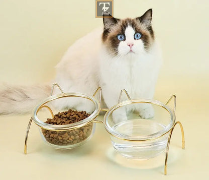 Glass Cat Bowl Drinking Dish Feeder For Pet Food Water Dishes Feeder With Metal Feeding Bowl Rack Cats Puppy Feeding Accessories 