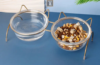 Glass Cat Bowl Drinking Dish Feeder For Pet Food Water Dishes Feeder With Metal Feeding Bowl Rack Cats Puppy Feeding Accessories 