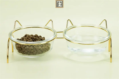 Glass Cat Bowl Drinking Dish Feeder For Pet Food Water Dishes Feeder With Metal Feeding Bowl Rack Cats Puppy Feeding Accessories 