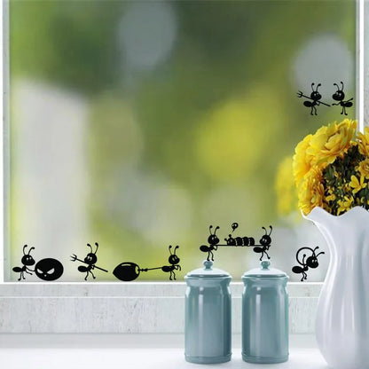 Cartoon Black Ants Move Wall Sticker For Children's Rooms Home Decor Glass Windows Decoration Poster Mural Art Decals Stickers