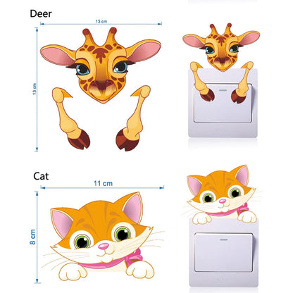 Cartoon Cute Elephant Kitten Panda Socket Switch Wall Sticker Vinyl Decals For Home Decor Lovely Animals Stickers Removable