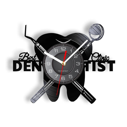 Dentist Equipment Dental Office Teeth Wall Sign Decorative Clock Orthodontist Vinyl Record Wall Clock Nurse Appreciation Gift