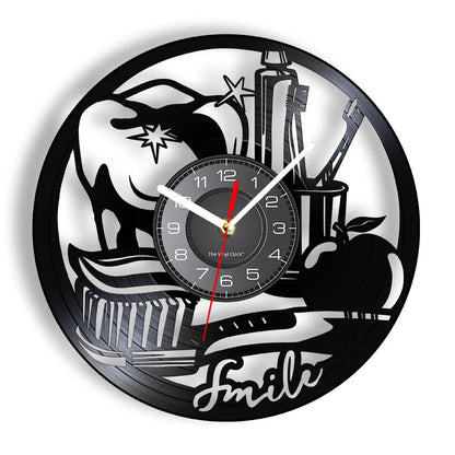 Dentist Equipment Dental Office Teeth Wall Sign Decorative Clock Orthodontist Vinyl Record Wall Clock Nurse Appreciation Gift