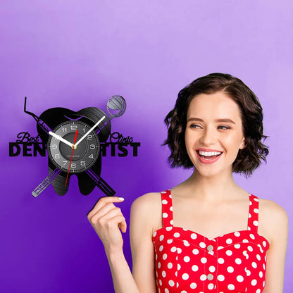 Dentist Equipment Dental Office Teeth Wall Sign Decorative Clock Orthodontist Vinyl Record Wall Clock Nurse Appreciation Gift