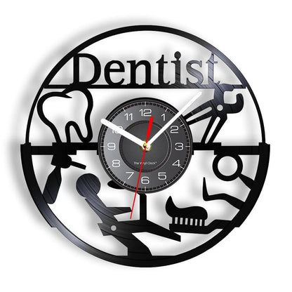 Dentist Equipment Dental Office Teeth Wall Sign Decorative Clock Orthodontist Vinyl Record Wall Clock Nurse Appreciation Gift