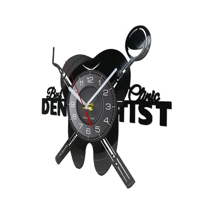 Dentist Equipment Dental Office Teeth Wall Sign Decorative Clock Orthodontist Vinyl Record Wall Clock Nurse Appreciation Gift