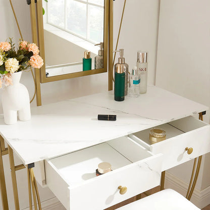 Set da toeletta con specchio e sgabello, scrivania da trucco bianca con cassetti per ragazze, donne, camera da letto, regalo